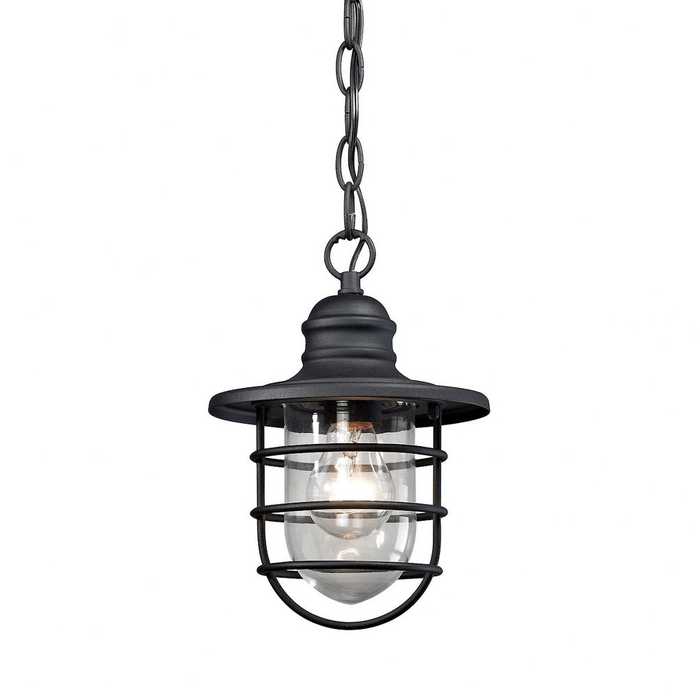 Elk Lighting-45213/1-Vandon - 1 Light Outdoor Pendant in Transitional Style with Urban/Industrial and Rustic inspirations - 10 Inches tall and 7 inches wide   Textured Matte Black Finish with Clear Gl