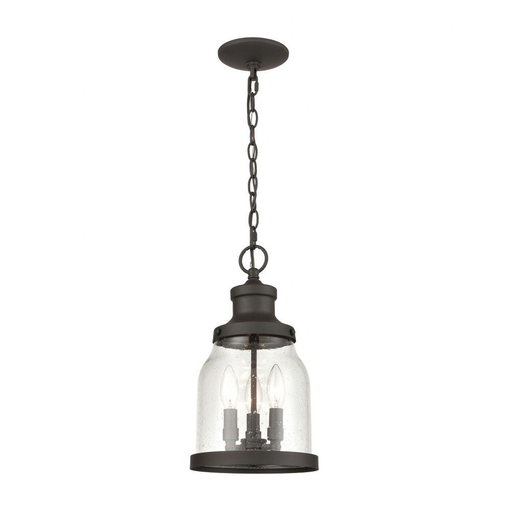 Elk Lighting-45423/3-Renford - 3 Light Outdoor Pendant in Traditional Style with Country/Cottage and Southwestern inspirations - 15 Inches tall and 8 inches wide   Architectural Bronze Finish with See