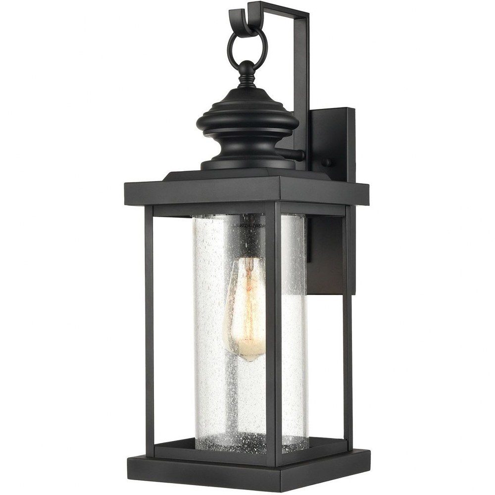 Elk Lighting-45451/1-Minersville - 1 Light Outdoor Wall Sconce in Transitional Style with Vintage Charm and Victorian inspirations - 17 Inches tall and 7 inches wide 21 by 10  Matte Black Finish with 