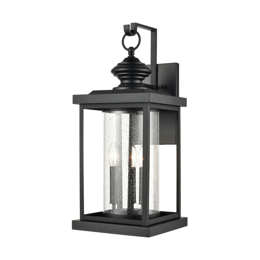 Elk Lighting-45452/3-Minersville - 3 Light Outdoor Wall Sconce in Transitional Style with Vintage Charm and Victorian inspirations - 23 Inches tall and 10 inches wide   Matte Black Finish with Antique