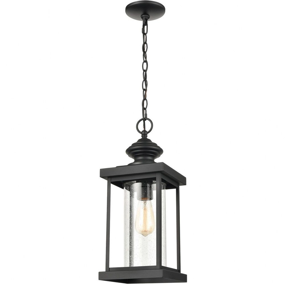 Elk Lighting-45453/1-Minersville - 1 Light Outdoor Pendant in Transitional Style with Vintage Charm and Victorian inspirations - 20 Inches tall and 8 inches wide   Matte Black Finish with Antique Spec