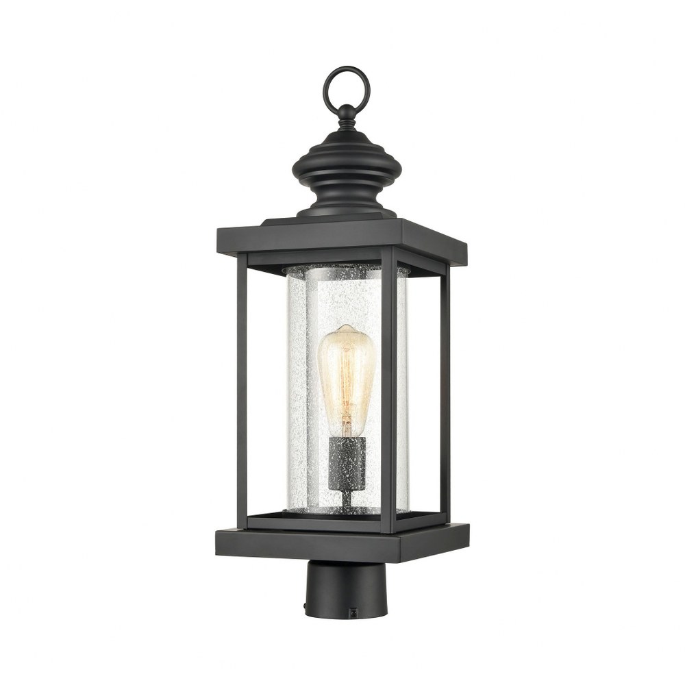 Elk Lighting-45454/1-Minersville - 1 Light Outdoor Post Mount in Transitional Style with Vintage Charm and Victorian inspirations - 23 Inches tall and 8 inches wide   Matte Black Finish with Antique S