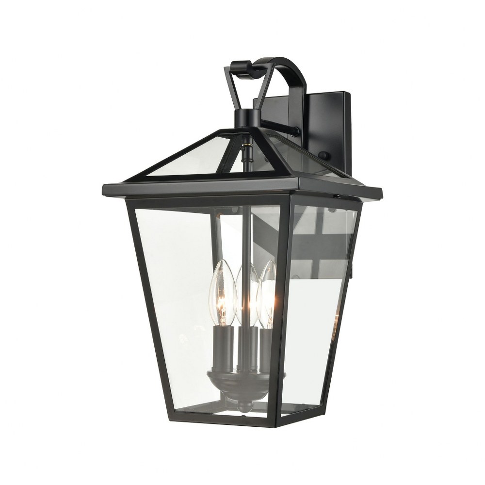 Elk Lighting-45471/3-Main Street - 3 Light Outdoor Wall Sconce in Traditional Style with Victorian and Country/Cottage inspirations - 16 Inches tall and 9 inches wide   Black Finish with Clear Glass