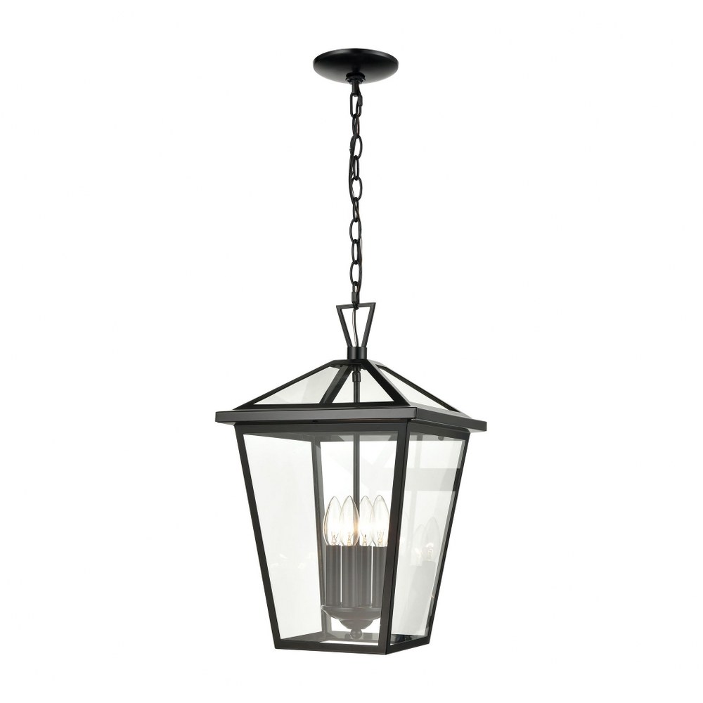 Elk Lighting-45474/4-Main Street - 4 Light Outdoor Pendant in Traditional Style with Victorian and Country/Cottage inspirations - 20 Inches tall and 12 inches wide   Black Finish with Clear Glass