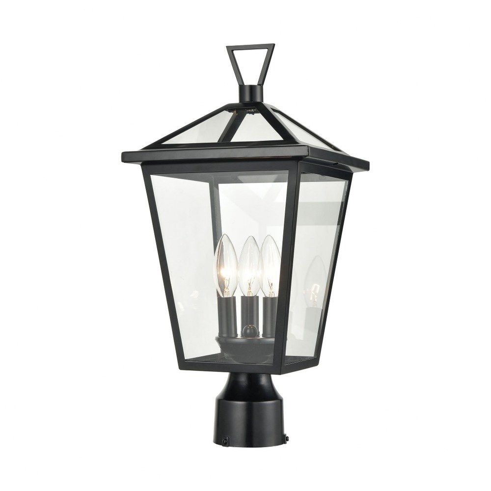 Elk Lighting-45475/3-Main Street - 3 Light Outdoor Post Mount in Traditional Style with Victorian and Country/Cottage inspirations - 19 Inches tall and 9 inches wide   Black Finish with Clear Glass