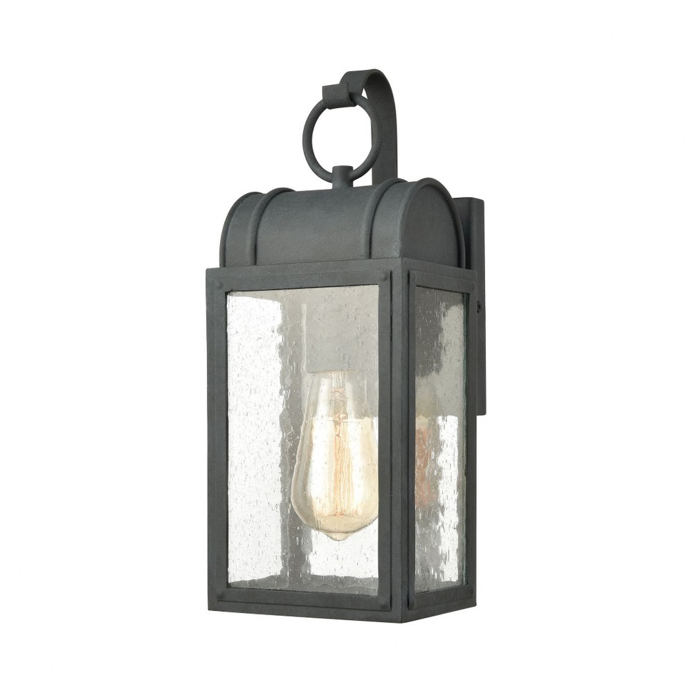 Elk Lighting-45480/1-Heritage Hills - 1 Light Outdoor Wall Sconce in Traditional Style with Southwestern and Modern Farmhouse inspirations - 14 by 6 inches wide   Aged Zinc Finish with Seedy Glass