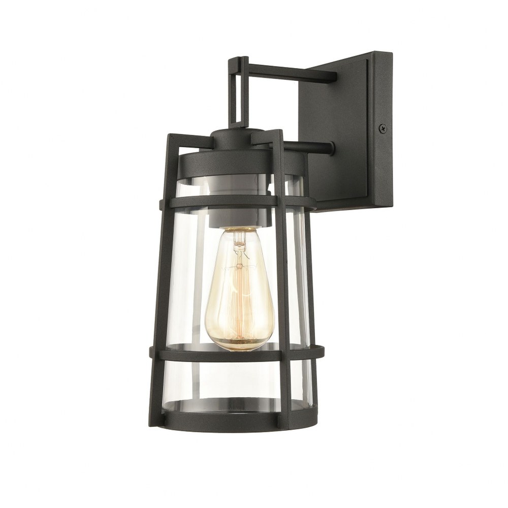 Elk Lighting-45490/1-Crofton - 1 Light Outdoor Wall Sconce in Transitional Style with Mission and Asian inspirations - 12 Inches tall and 7 inches wide 12 by 8  Charcoal Finish with Clear Glass