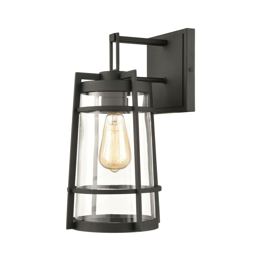 Elk Lighting-45491/1-Crofton - 1 Light Outdoor Wall Sconce in Transitional Style with Mission and Asian inspirations - 12 Inches tall and 7 inches wide 15 by 9  Charcoal Finish with Clear Glass
