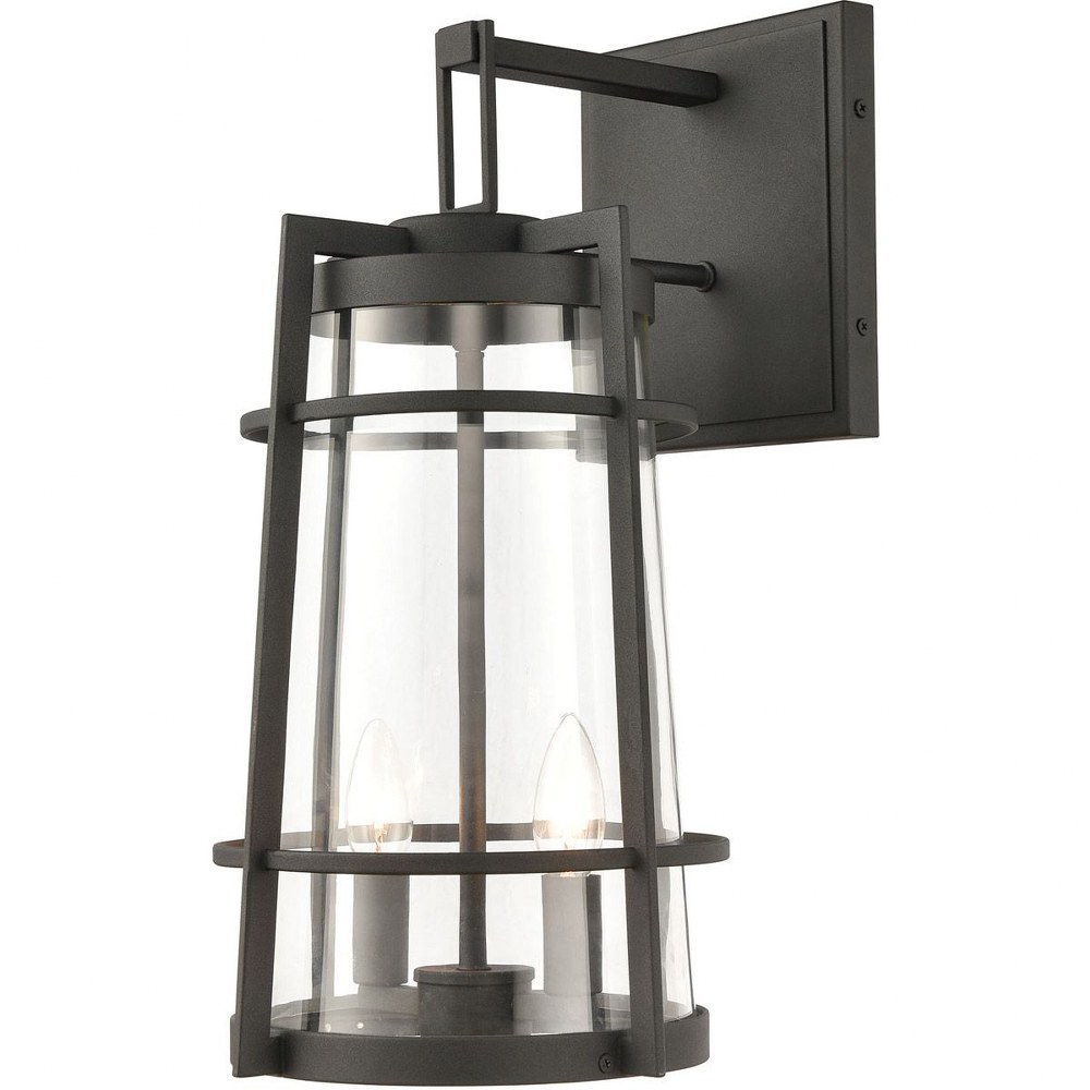 Elk Lighting-45492/2-Crofton - 2 Light Outdoor Wall Sconce in Transitional Style with Mission and Asian inspirations - 19 Inches tall and 10 inches wide   Charcoal Finish with Clear Glass