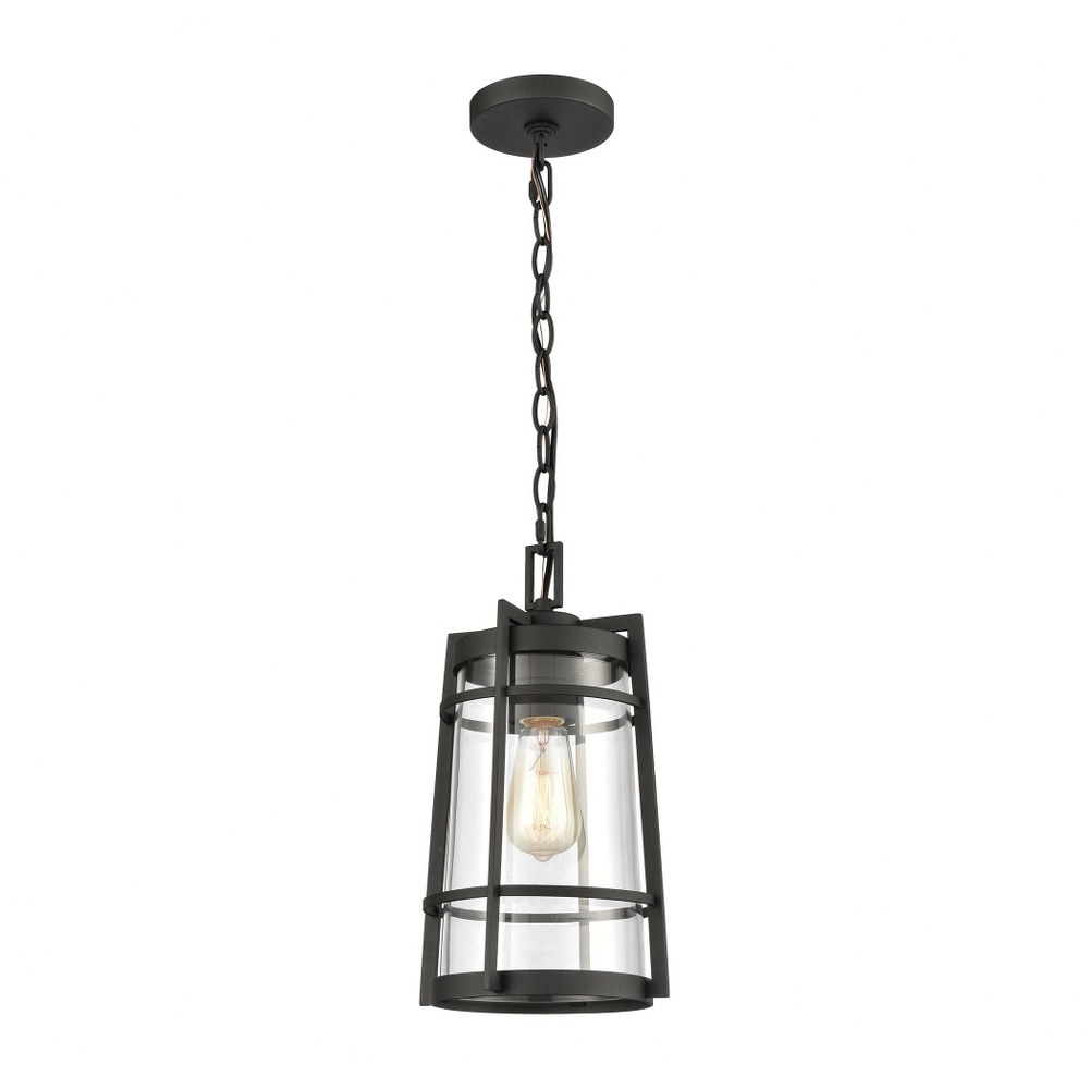 Elk Lighting-45493/1-Crofton - 1 Light Outdoor Pendant in Transitional Style with Mission and Asian inspirations - 14 Inches tall and 8 inches wide   Charcoal Finish with Clear Glass