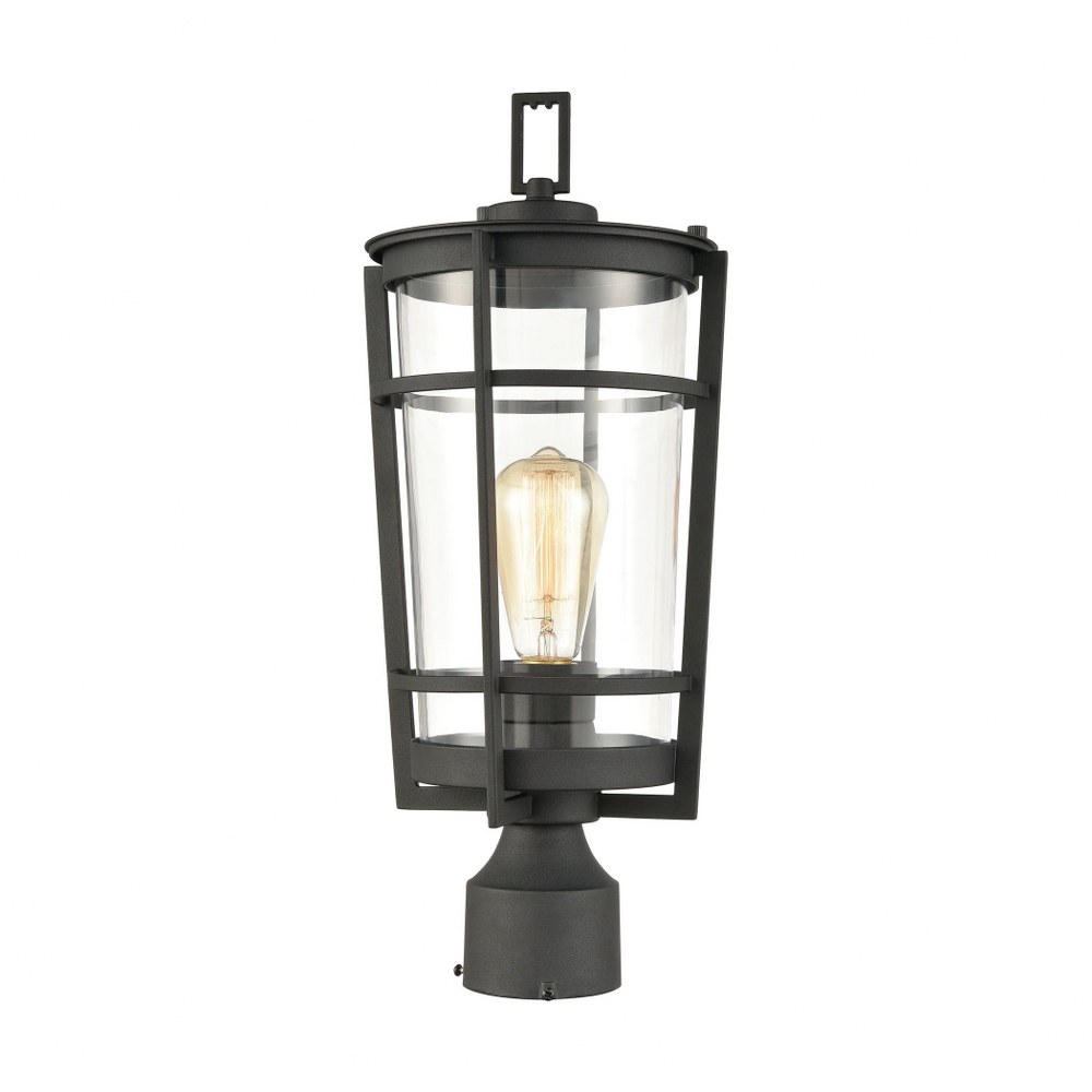 Elk Lighting-45494/1-Crofton - 1 Light Outdoor Post Mount in Transitional Style with Mission and Asian inspirations - 18 Inches tall and 8 inches wide   Charcoal Finish with Clear Glass