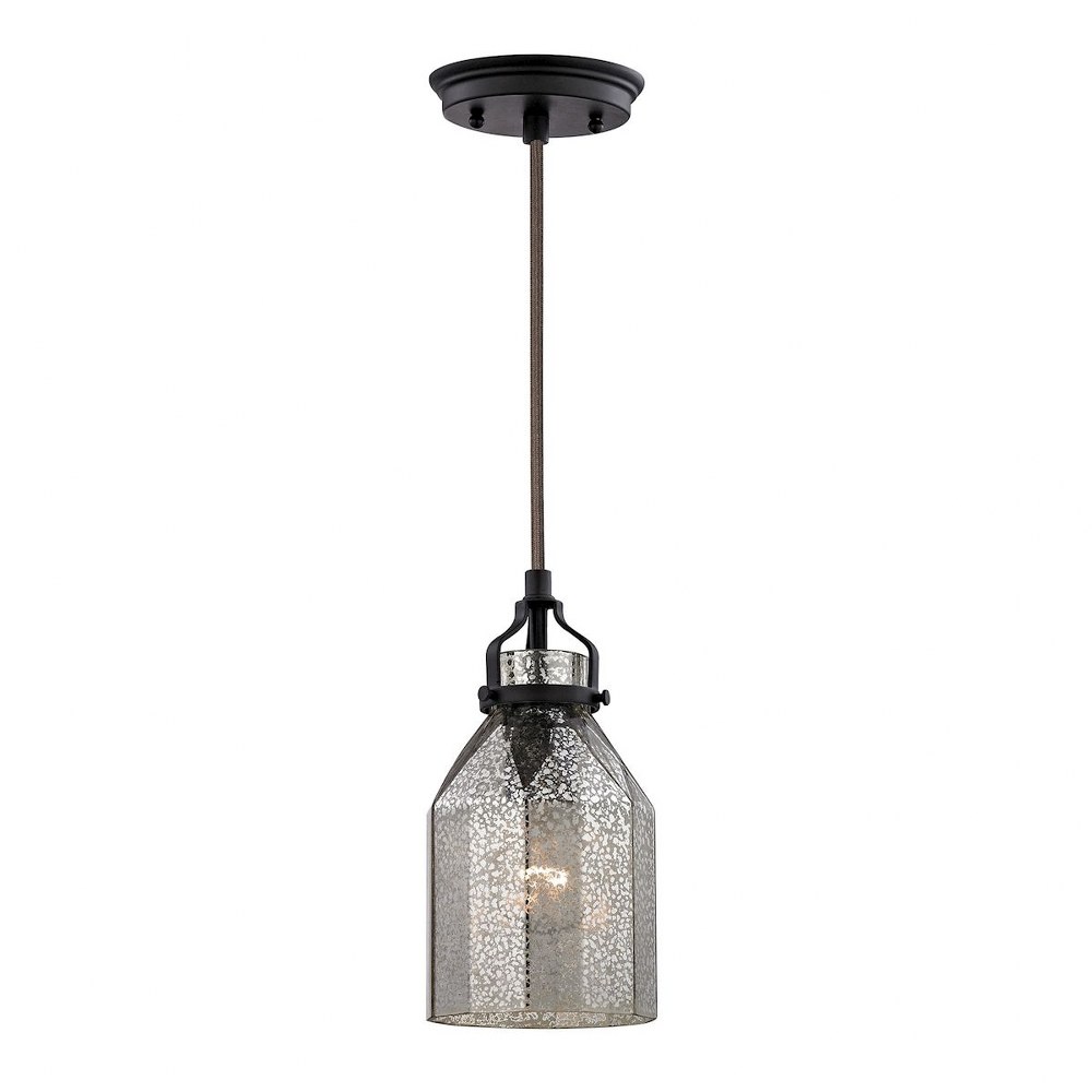 Elk Lighting-46009/1-Danica - 1 Light Mini Pendant in Transitional Style with Luxe/Glam and Modern Farmhouse inspirations - 10 Inches tall and 5 inches wide   Oil Rubbed Bronze Finish with Mercury Gla