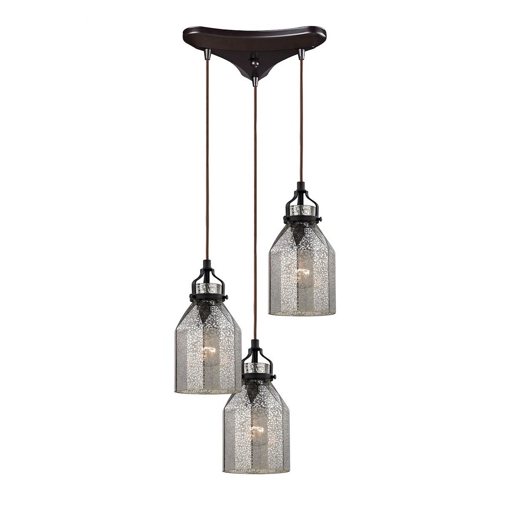 Elk Lighting-46009/3-Danica - 3 Light Triangular Pendant in Transitional Style with Luxe/Glam and Modern Farmhouse inspirations - 10 Inches tall and 10 inches wide   Oil Rubbed Bronze Finish with Merc