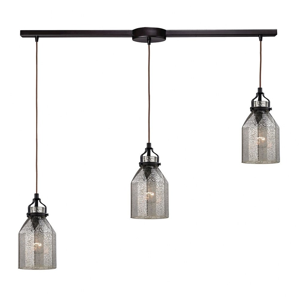 Elk Lighting-46009/3L-Danica - 3 Light Linear Pendant in Transitional Style with Luxe/Glam and Modern Farmhouse inspirations - 10 Inches tall and 5 inches wide   Oil Rubbed Bronze Finish with Mercury 