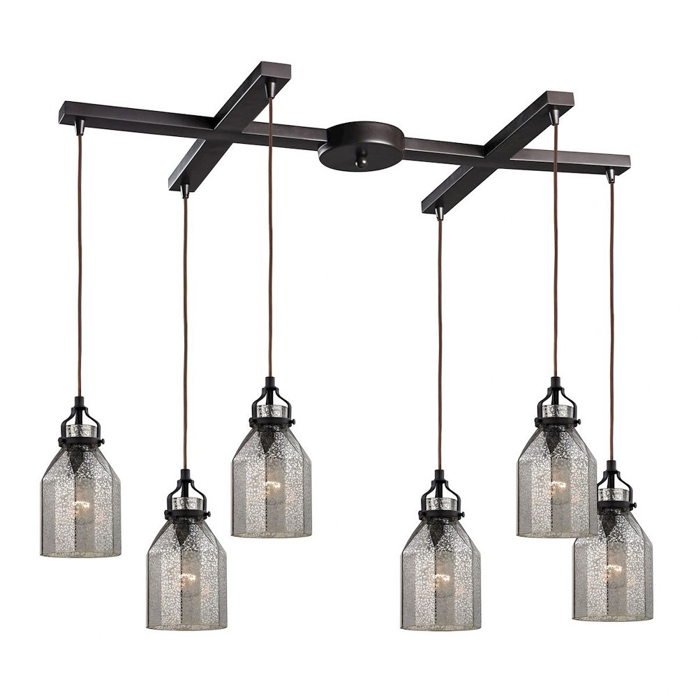 Elk Lighting-46009/6-Danica - 6 Light H-Bar Pendant in Transitional Style with Luxe/Glam and Modern Farmhouse inspirations - 10 Inches tall and 17 inches wide   Oil Rubbed Bronze Finish with Mercury G