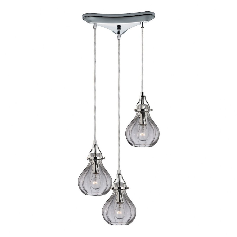 Elk Lighting-46014/3-Danica - 3 Light Triangular Pendant in Transitional Style with Vintage Charm and Modern Farmhouse inspirations - 10 Inches tall and 10 inches wide   Polished Chrome Finish with Cl