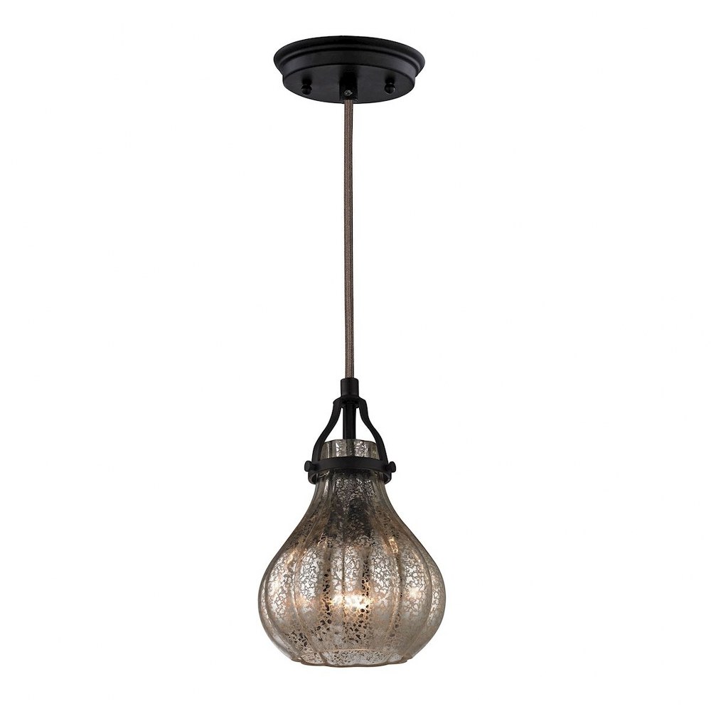 Elk Lighting-46024/1-Danica - 1 Light Mini Pendant in Transitional Style with Luxe/Glam and Modern Farmhouse inspirations - 10 Inches tall and 6 inches wide   Oil Rubbed Bronze Finish with Mercury Gla