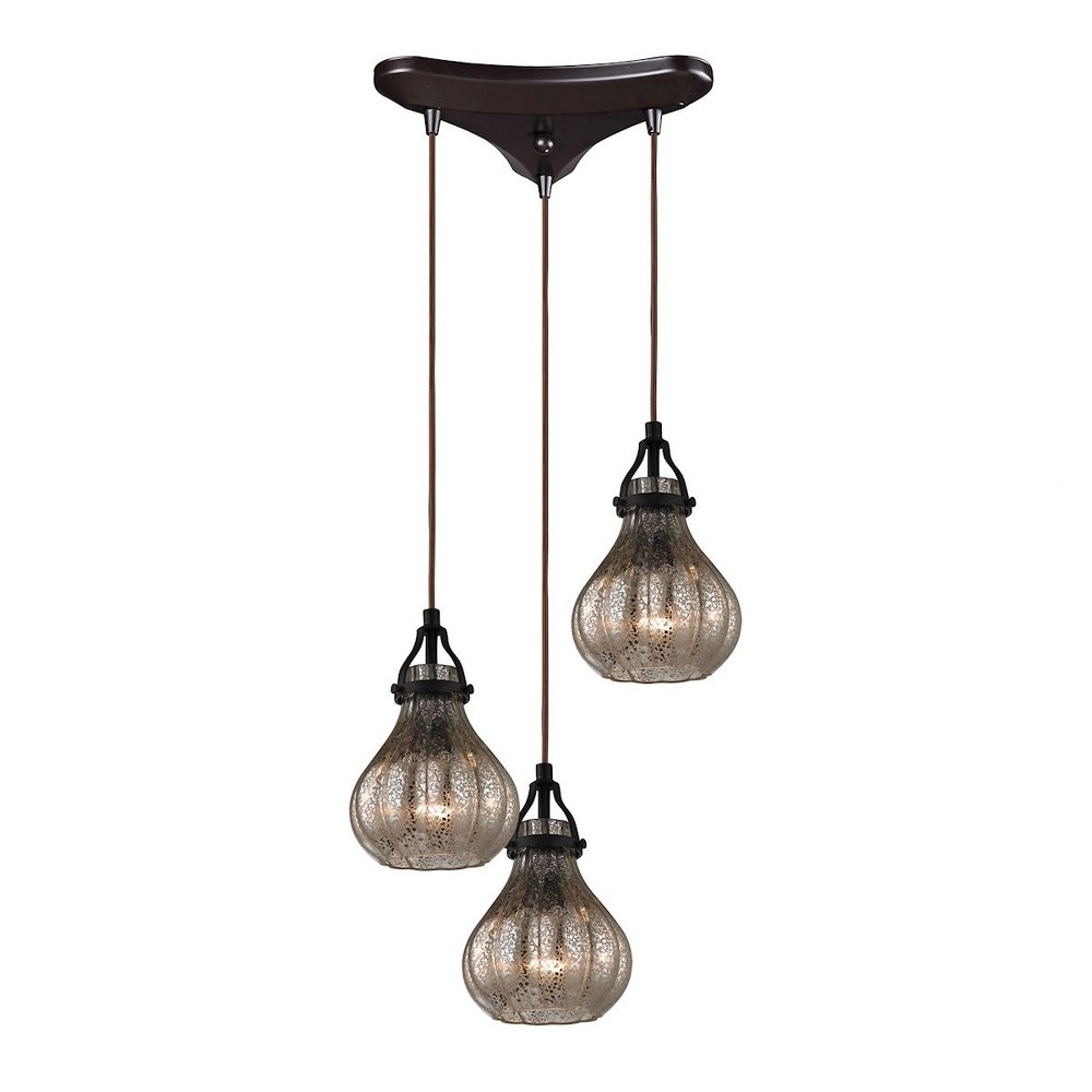 Elk Lighting-46024/3-Danica - 3 Light Triangular Pendant in Transitional Style with Luxe/Glam and Modern Farmhouse inspirations - 10 Inches tall and 10 inches wide   Oil Rubbed Bronze Finish with Merc