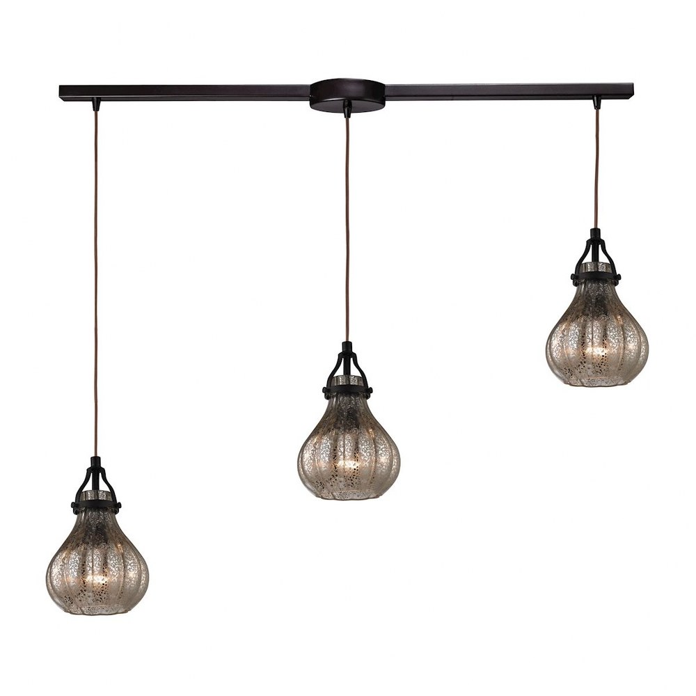 Elk Lighting-46024/3L-Danica - 3 Light Linear Pendant in Transitional Style with Luxe/Glam and Modern Farmhouse inspirations - 10 Inches tall and 5 inches wide   Oil Rubbed Bronze Finish with Mercury 