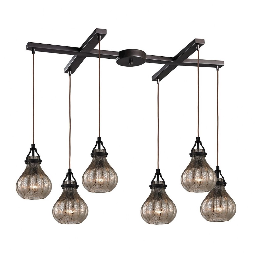 Elk Lighting-46024/6-Danica - 6 Light H-Bar Pendant in Transitional Style with Luxe/Glam and Modern Farmhouse inspirations - 10 Inches tall and 17 inches wide   Oil Rubbed Bronze Finish with Mercury G