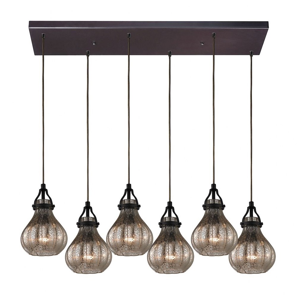 Elk Lighting-46024/6RC-Danica - 6 Light Rectangular Pendant in Transitional Style with Luxe/Glam and Modern Farmhouse inspirations - 10 Inches tall and 9 inches wide   Oil Rubbed Bronze Finish with Me