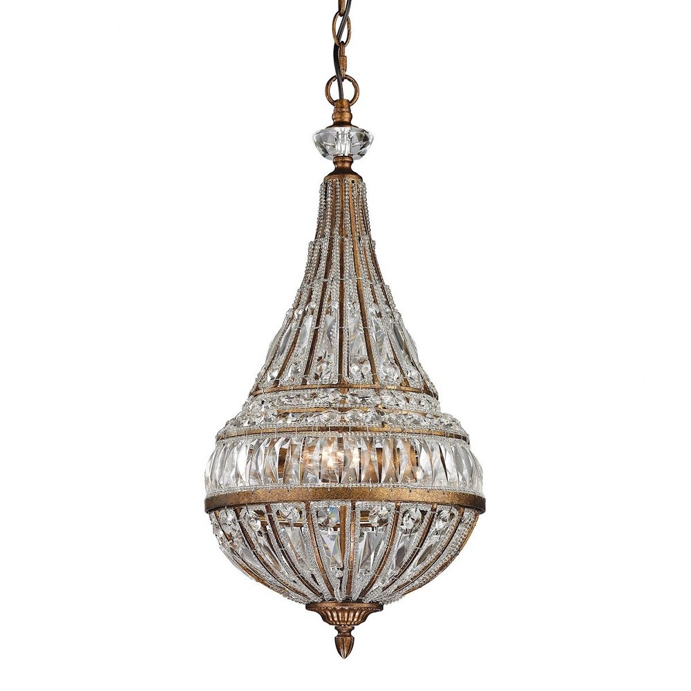 Elk Lighting-46046/3-Empire - 3 Light Mini Pendant in Traditional Style with Art Deco and Luxe/Glam inspirations - 23 Inches tall and 11 inches wide   Mocha Finish with Clear Beads Crystal