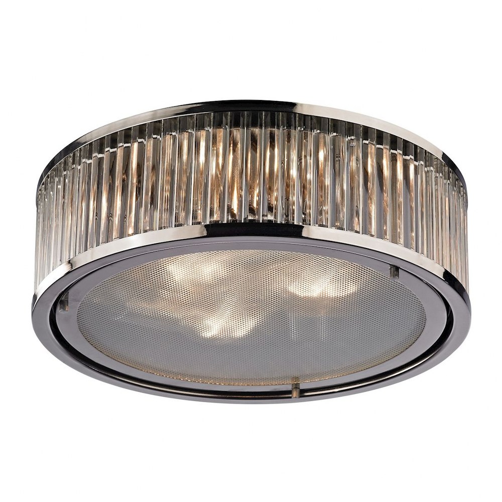 Elk Lighting-46103/3-Linden Manor - 3 Light Flush Mount in Transitional Style with Art Deco and Luxe/Glam inspirations - 5 Inches tall and 16 inches wide   Polished Nickel Finish with Frosted Glass