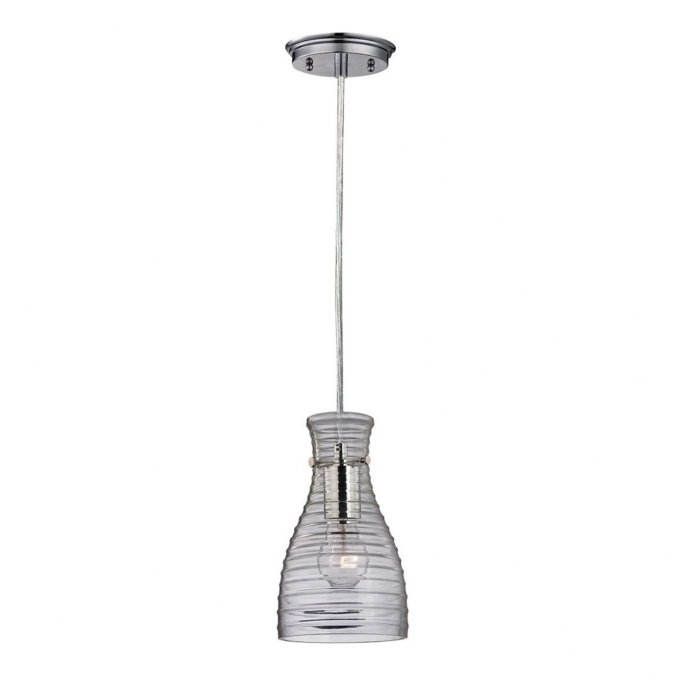 Elk Lighting-46107/1-Strata - 1 Light Mini Pendant in Transitional Style with Art Deco and Retro inspirations - 10 Inches tall and 6 inches wide   Polished Chrome Finish with Ribbed Blown Glass