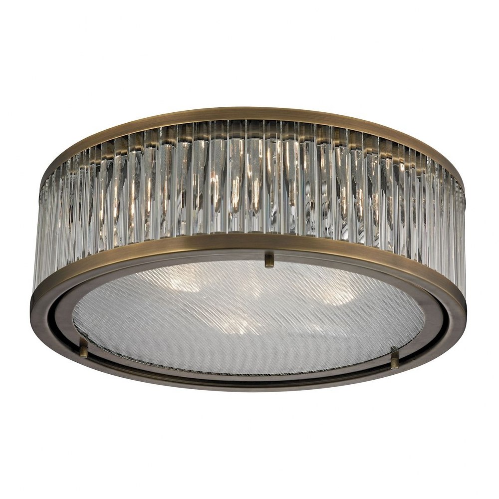 Elk Lighting-46123/3-Linden Manor - 3 Light Flush Mount in Transitional Style with Art Deco and Luxe/Glam inspirations - 5 Inches tall and 16 inches wide   Aged Brass Finish with Frosted Glass