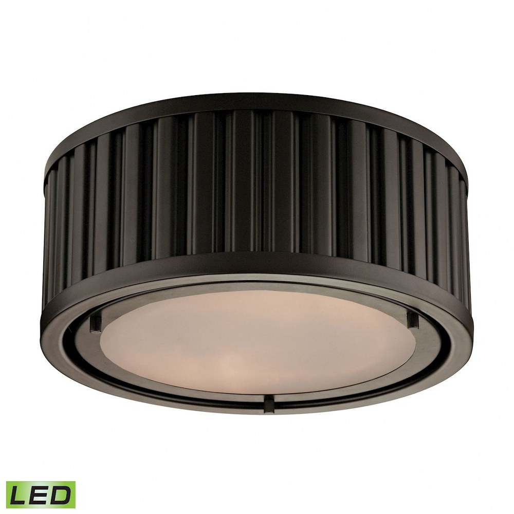 Elk Lighting-46130/2-LED-Linden Manor - 12 Inch 19W 2 LED Flush Mount   Oil Rubbed Bronze Finish with White Frosted Glass