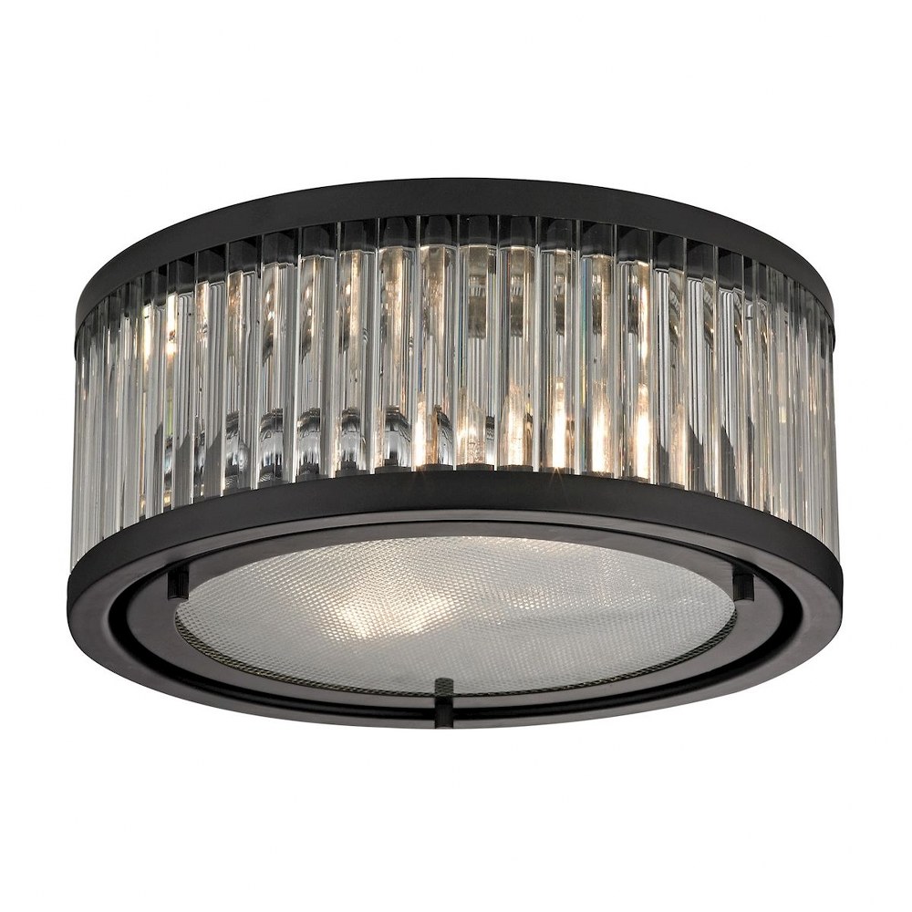 Elk Lighting-46132/2-Linden Manor - 2 Light Flush Mount in Transitional Style with Art Deco and Luxe/Glam inspirations - 5 Inches tall and 12 inches wide   Oil Rubbed Bronze Finish with Frosted Glass