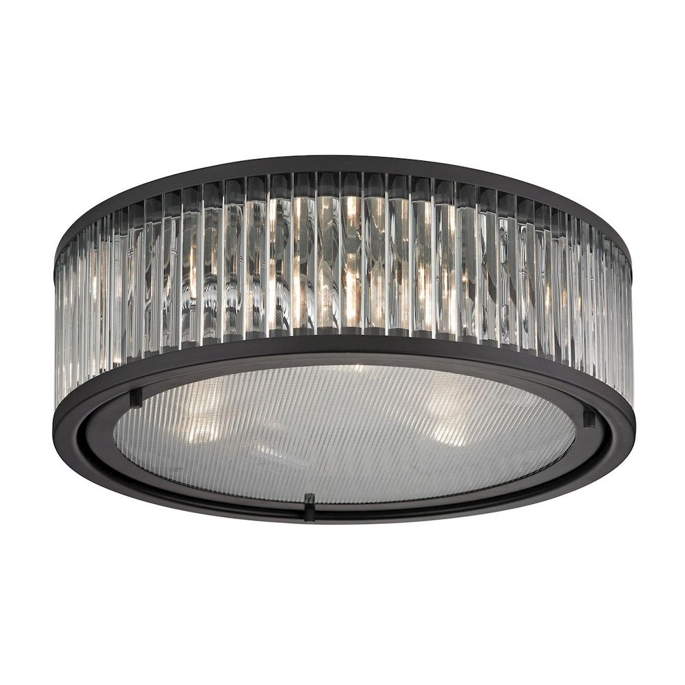 Elk Lighting-46133/3-Linden Manor - 3 Light Flush Mount in Transitional Style with Art Deco and Luxe/Glam inspirations - 5 Inches tall and 16 inches wide   Oil Rubbed Bronze Finish with Frosted Glass