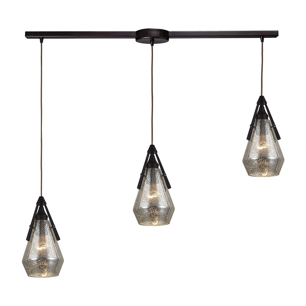 Elk Lighting-46172/3L-Duncan - 3 Light Linear Pendant in Transitional Style with Mid-Century and Retro inspirations - 11 Inches tall and 5 inches wide   Oil Rubbed Bronze Finish with Smoked Crackle Gl