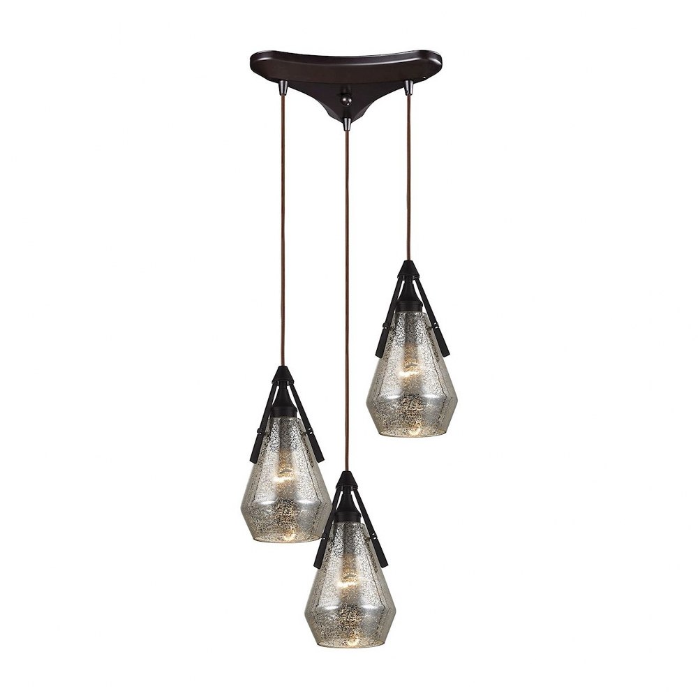 Elk Lighting-46172/3-Duncan - 3 Light Triangular Pendant in Transitional Style with Mid-Century and Retro inspirations - 11 Inches tall and 10 inches wide   Oil Rubbed Bronze Finish with Smoked Crackl