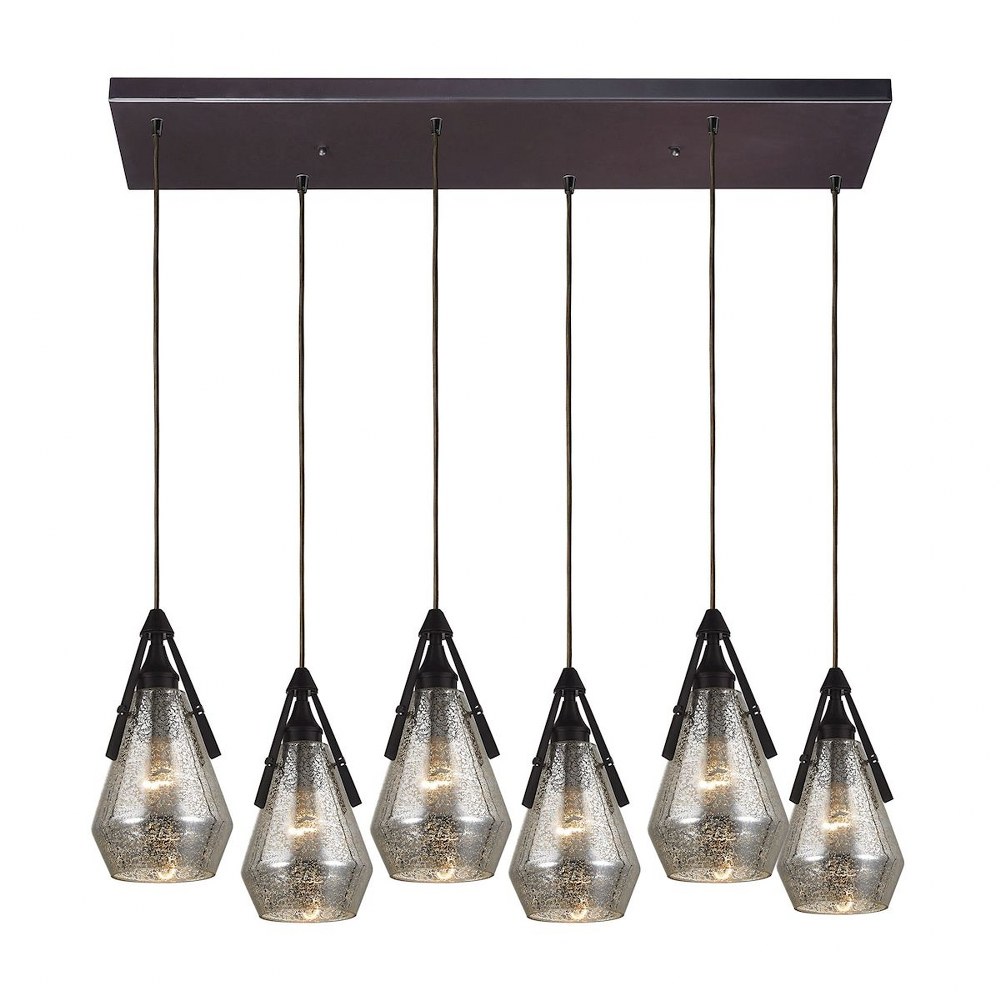 Elk Lighting-46172/6RC-Duncan - 6 Light Rectangular Pendant in Transitional Style with Mid-Century and Retro inspirations - 11 Inches tall and 9 inches wide   Oil Rubbed Bronze Finish with Smoked Crac