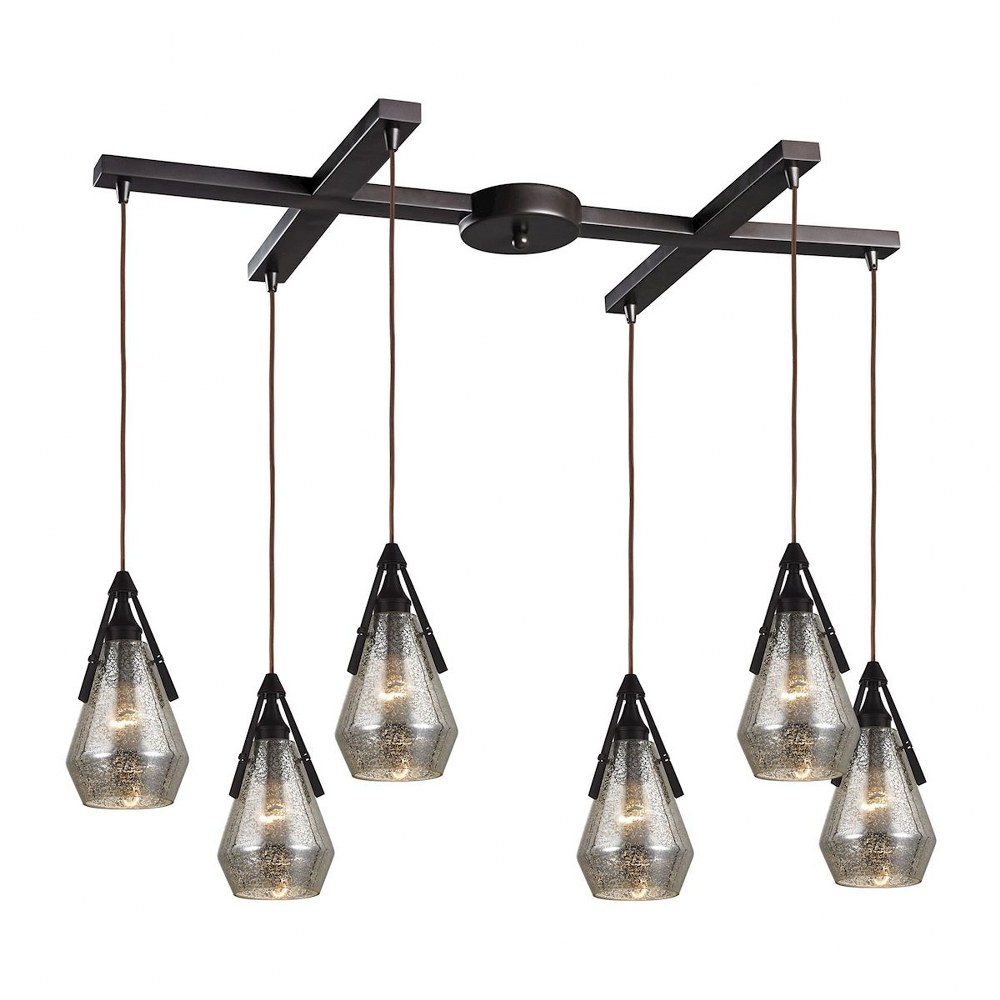 Elk Lighting-46172/6-Duncan - 6 Light H-Bar Pendant in Transitional Style with Mid-Century and Retro inspirations - 11 Inches tall and 17 inches wide   Oil Rubbed Bronze Finish with Smoked Crackle Gla