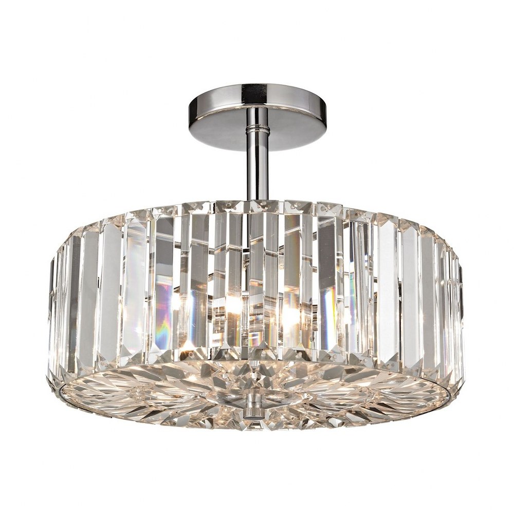 Elk Lighting-46185/3-Clearview - 3 Light Semi-Flush Mount in Modern/Contemporary Style with Art Deco and Luxe/Glam inspirations - 11 Inches tall and 13 inches wide   Polished Chrome Finish with Prisms