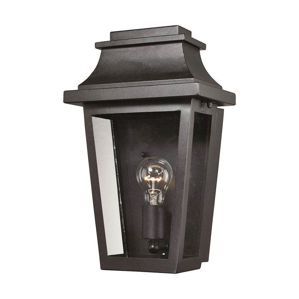 Elk Lighting-46190/1-Covina - 1 Light Outdoor Wall Lantern in Traditional Style with Country/Cottage and Rustic inspirations - 15 Inches tall and 9 inches wide   Matte Black Finish with Clear Glass