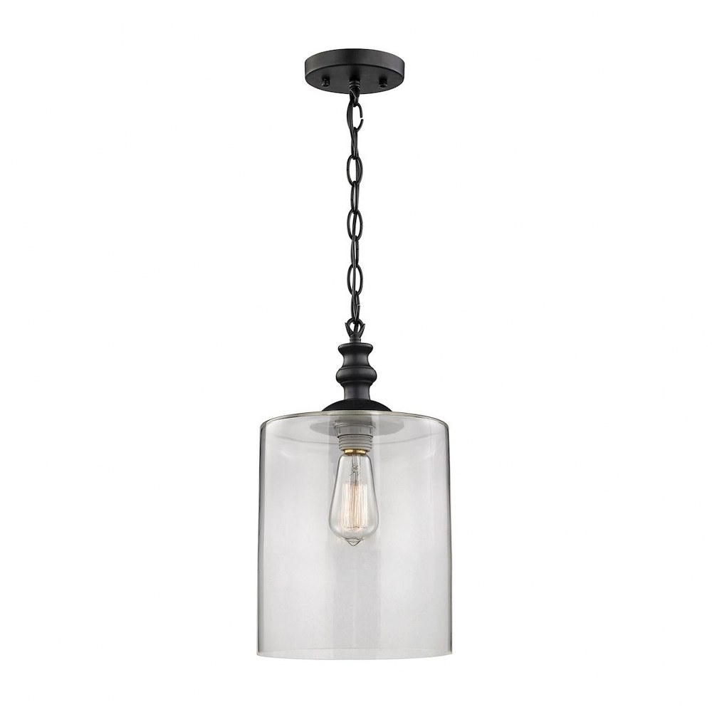 Elk Lighting-46221/1-Bergen - 1 Light Mini Pendant in Transitional Style with Modern Farmhouse and Southwestern inspirations - 15 Inches tall and 9 inches wide   Matte Black Finish with Clear Glass