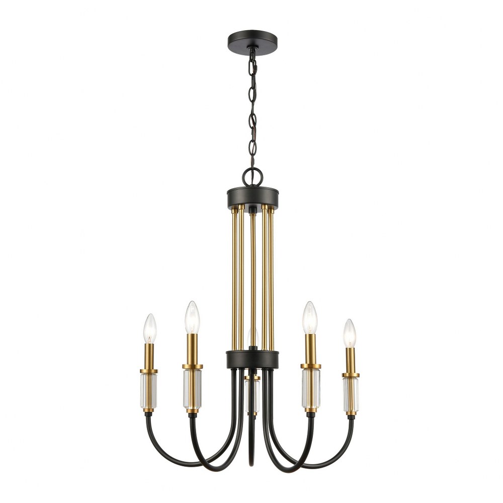 Elk Lighting-46345/5-Glendon - 5 Light Chandelier in Traditional Style with Art Deco and Luxe/Glam inspirations - 28 Inches tall and 22 inches wide   Matte Black/Burnished Brass Finish