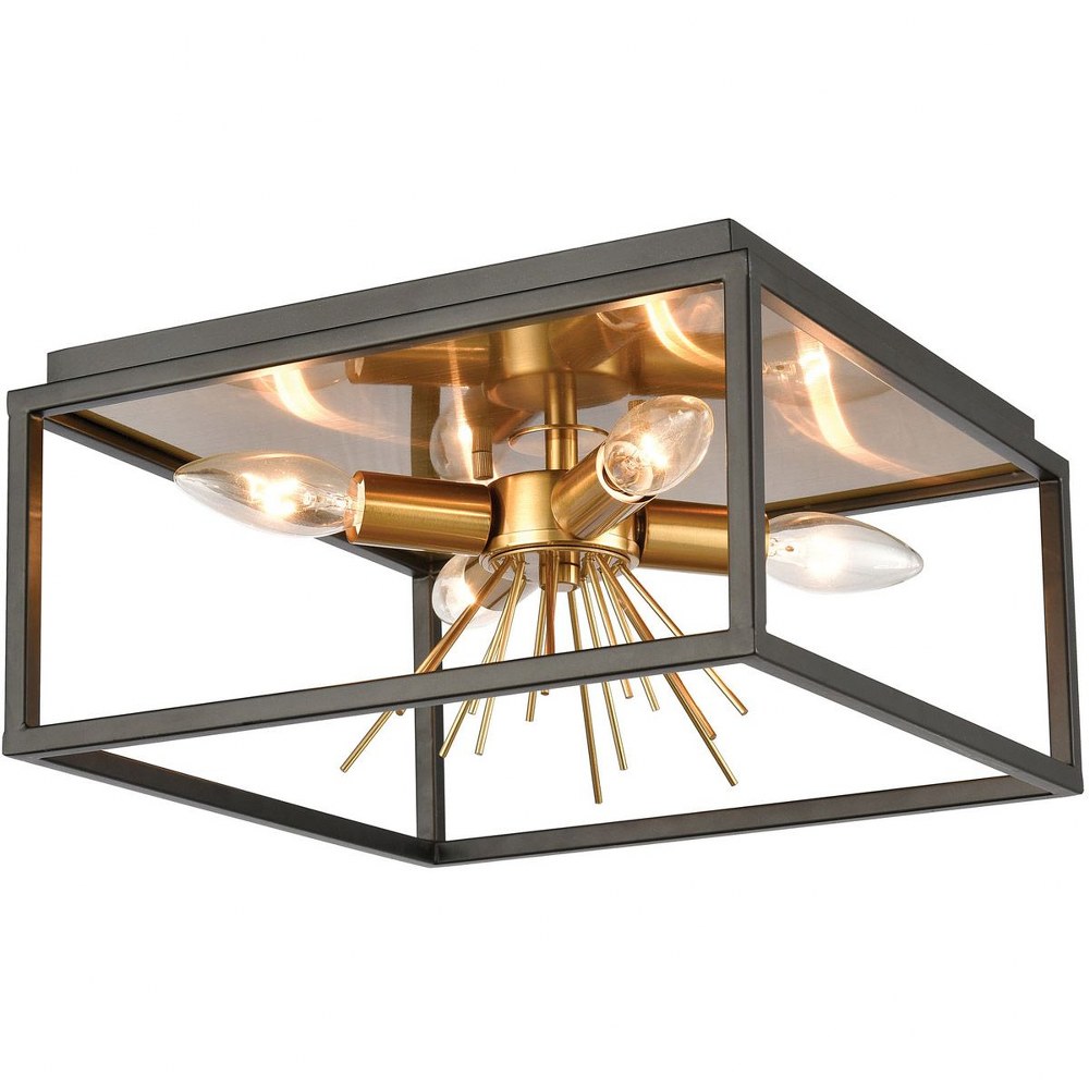 Elk Lighting-46364/4-Spark - 4 Light Flush Mount in Transitional Style with Luxe/Glam and Eclectic inspirations - 6 Inches tall and 12 inches wide   Matte Black/Burnished Brass Finish