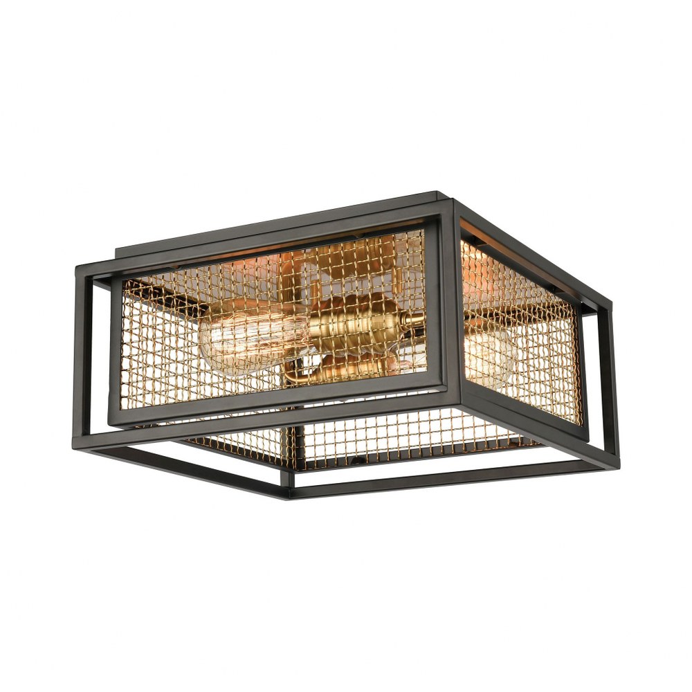 Elk Lighting-46374/2-Jarvis - 2 Light Flush Mount in Transitional Style with Mission and Asian inspirations - 6 Inches tall and 12 inches wide   Matte Black/Burnished Brass Finish with Burnished Brass