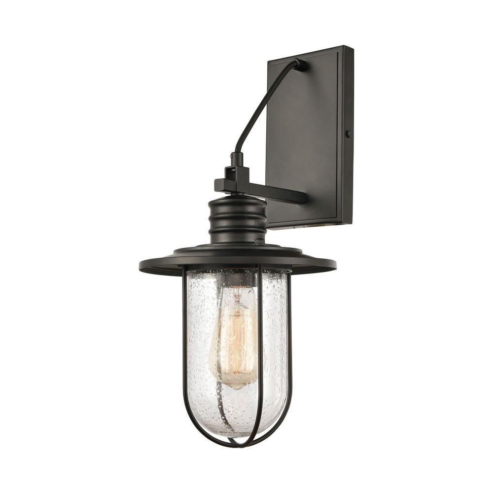 Elk Lighting-46401/1-Lakeshore Drive - 1 Light Wall Sconce in Transitional Style with Coastal/Beach and Country/Cottage inspirations - 18 Inches tall and 8 inches wide   Matte Black Finish with Seedy 