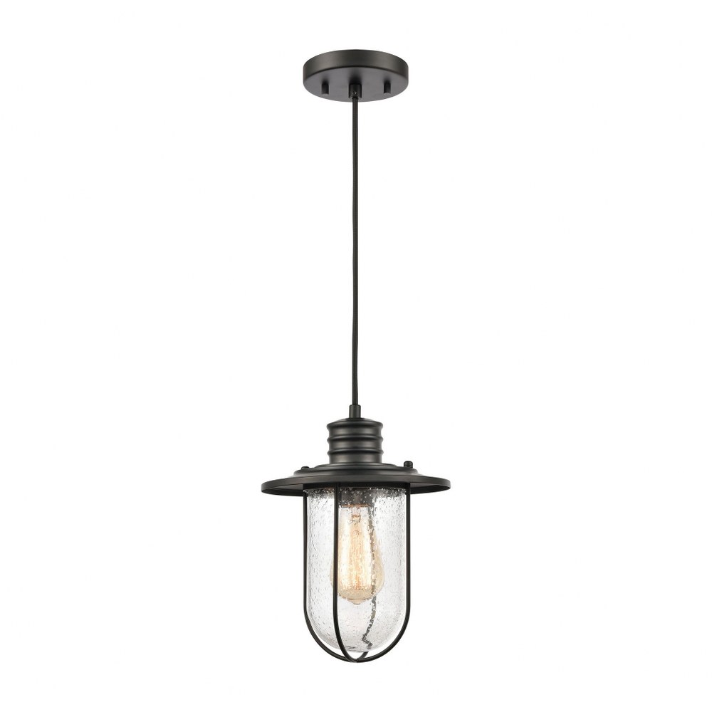 Elk Lighting-46403/1-Lakeshore Drive - 1 Light Mini Pendant in Transitional Style with Coastal/Beach and Country/Cottage inspirations - 11 Inches tall and 8 inches wide   Matte Black Finish with Seedy