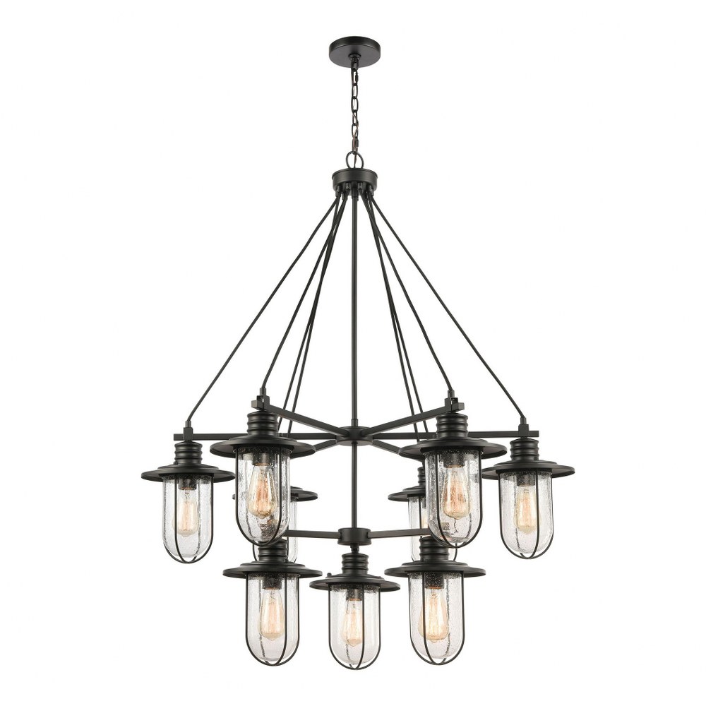 Elk Lighting-46406/9-Lakeshore Drive - 9 Light 2-Tier Chandelier in Transitional Style with Coastal/Beach and Country inspirations - 45 Inches tall and 36 inches wide   Matte Black Finish with Seedy G