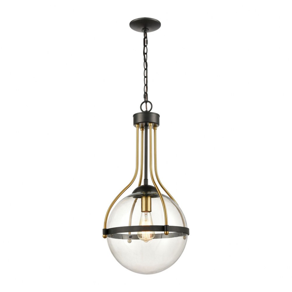 Elk Lighting-46414/1-Vispon - 1 Light Pendant in Transitional Style with Luxe/Glam and Retro inspirations - 26 Inches tall and 14 inches wide   Matte Black/Burnished Brass Finish with Clear Glass