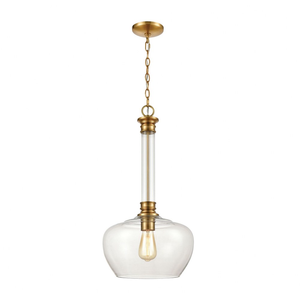 Elk Lighting-46495/1-Glasgow - 1 Light Pendant in Transitional Style with Art Deco and Luxe/Glam inspirations - 25 Inches tall and 13 inches wide   Burnished Brass Finish with Clear Glass