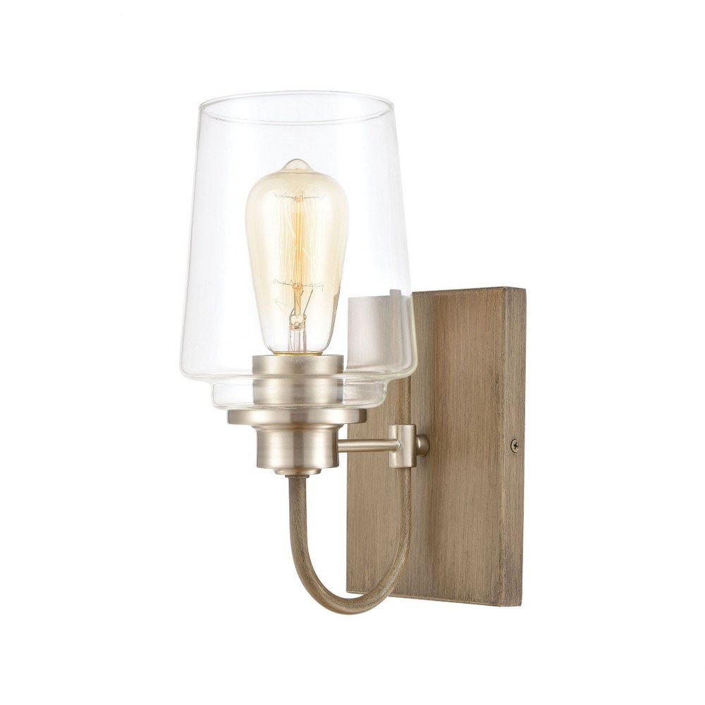 Elk Lighting-46640/1-Bakersfield - 1 Light Bath Vanity in Transitional Style with Modern Farmhouse and Vintage Charm inspirations - 11 Inches tall and 5 inches wide   Light Wood/Satin Nickel Finish wi