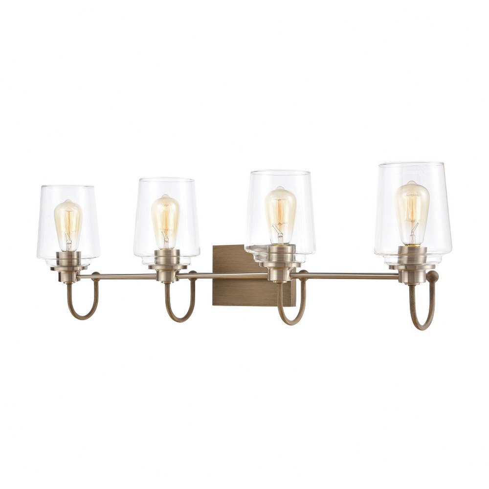 Elk Lighting-46643/4-Bakersfield - 4 Light Bath Vanity in Transitional Style with Modern Farmhouse and Vintage Charm inspirations - 11 Inches tall and 35 inches wide   Light Wood/Satin Nickel Finish w