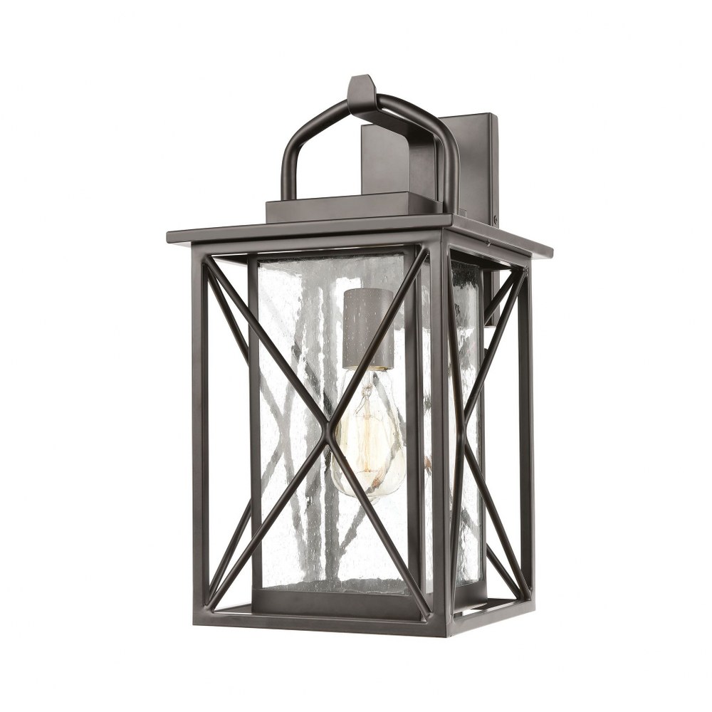 Elk Lighting-46751/1-Carriage Light - 1 Light Wall Sconce in Traditional Style with Country/Cottage and Rustic inspirations - 17 Inches tall and 9 inches wide   Matte Black Finish with Seedy Glass